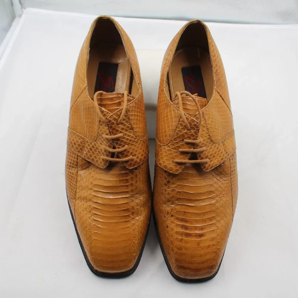 GIORGIO BRUTINI Men's 12M Genuine Snakeskin Oxfords Mustard Tan Exotic Dress